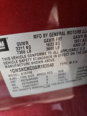 1GNSKCKC5GR183548 - 2016 CHEVROLET TAHOE K1500 LTZ RED photo 12