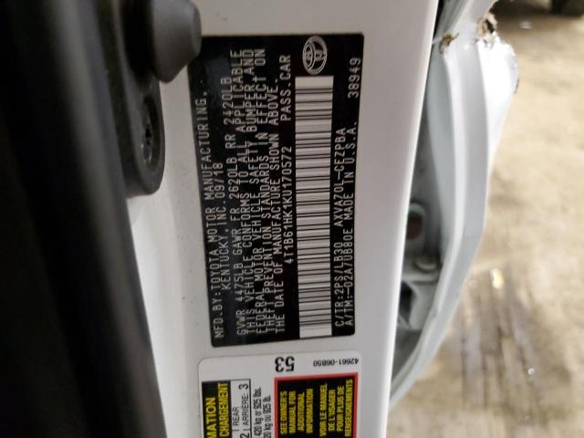 4T1B61HK1KU170572 - 2019 TOYOTA CAMRY XSE 白色 照片 12