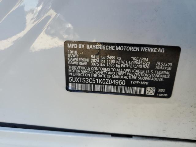 5UXTS3C51K0Z04960 - 2019 BMW X3 XDRIVEM40I WHITE photo 13