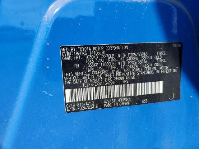JTLZE4FEXB1134924 - 2011 TOYOTA SCION XB BLUE photo 12