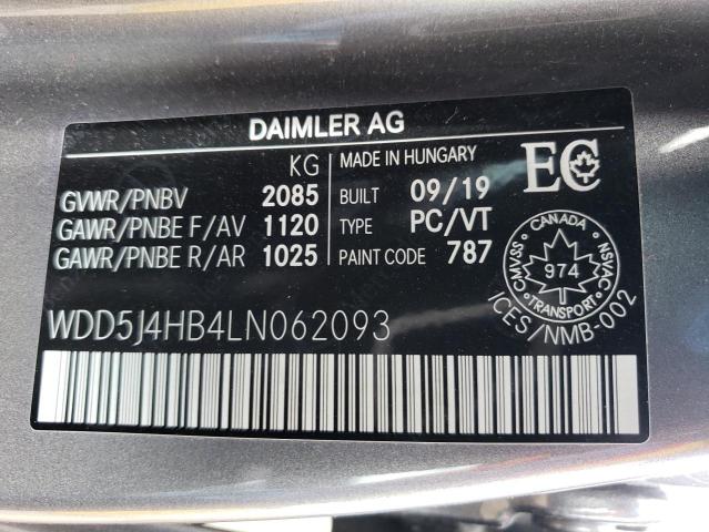 WDD5J4HB4LN062093 - 2020 MERCEDES-BENZ CLA 250 4MATIC GRAY photo 12