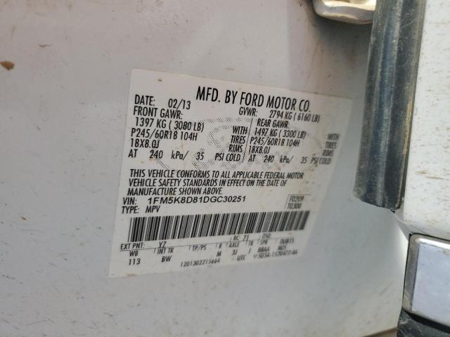 1FM5K8D81DGC30251 - 2013 FORD EXPLORER XLT Weiß Foto 13