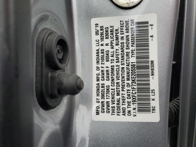 19XFC1F73KE205561 - 2019 HONDA CIVIC EXL GRAY photo 12