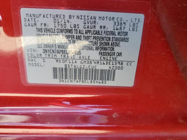 3N1CN7AP8EL854685 - 2014 NISSAN VERSA S RED photo 12