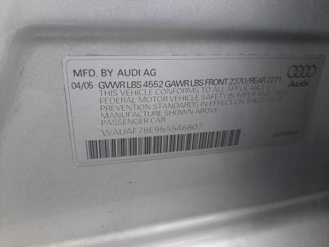 WAUAF78E95A546807 - 2005 AUDI A4 2.0T SILVER photo 12