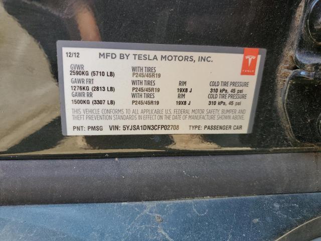 5YJSA1DN3CFP02708 - 2012 TESLA MODEL S BLACK photo 12