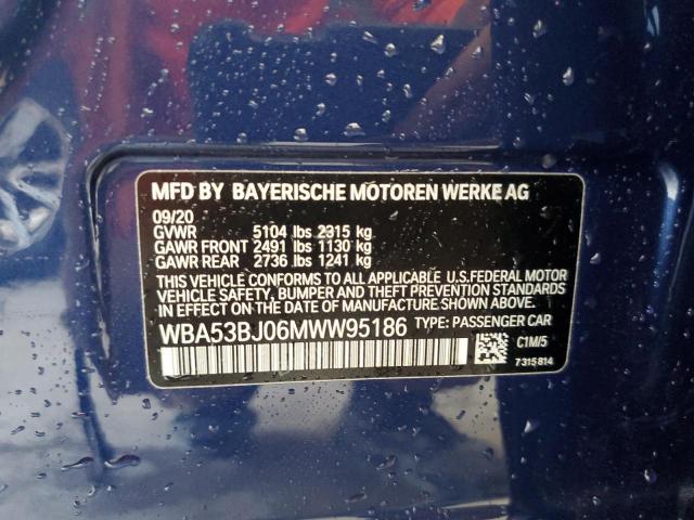 WBA53BJ06MWW95186 - 2021 BMW 540 I BLUE photo 12
