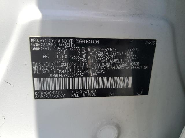 JTMWFREV9DD018657 - 2013 TOYOTA RAV4 XLE WHITE photo 13