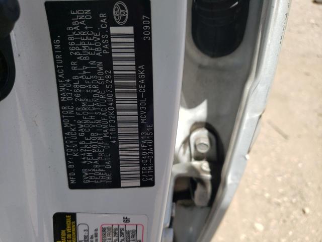 4T1BF32K04U075282 - 2004 TOYOTA CAMRY LE WHITE photo 12