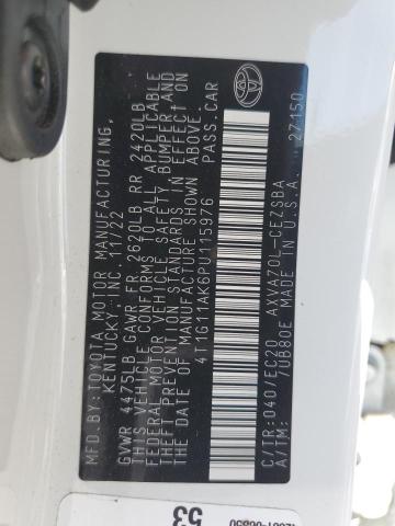 4T1G11AK6PU115976 - 2023 TOYOTA CAMRY SE NIGHT SHADE WHITE photo 12