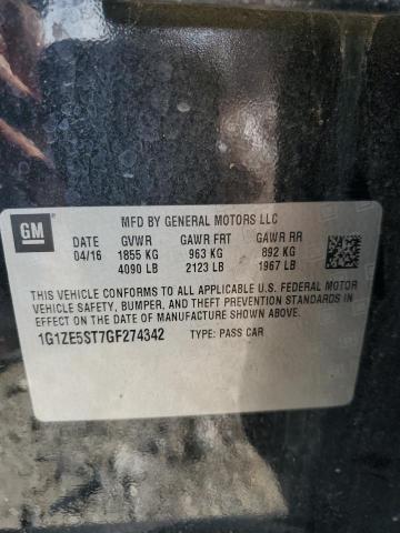 1G1ZE5ST7GF274342 - 2016 CHEVROLET MALIBU LT BLACK photo 12