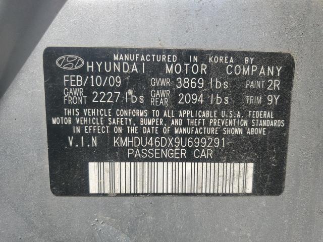 KMHDU46DX9U699291 - 2009 HYUNDAI ELANTRA GLS SILVER photo 12