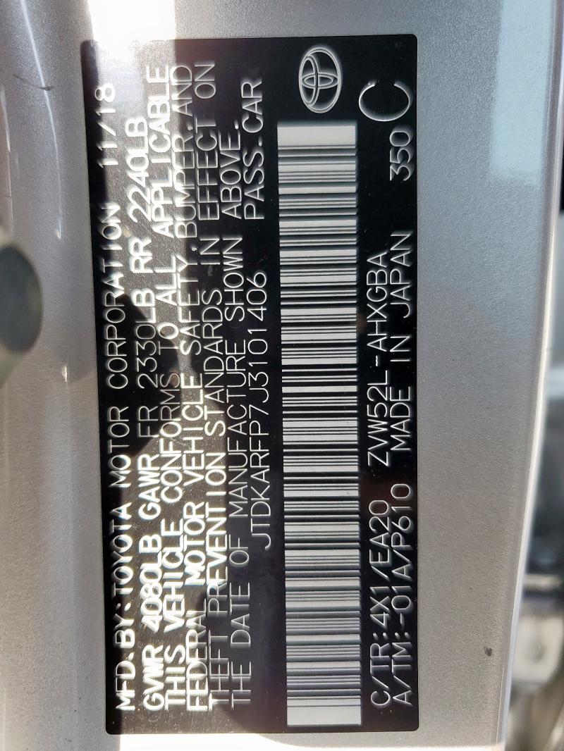 JTDKARFP7J3101406 - 2018 TOYOTA PRIUS PRIM Күміс фото 13