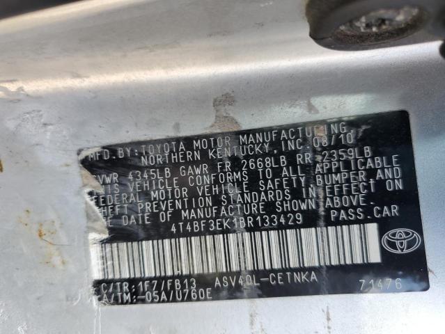 4T4BF3EK1BR133429 - 2011 TOYOTA CAMRY BASE ვერცხლისფერი ფოტო 12