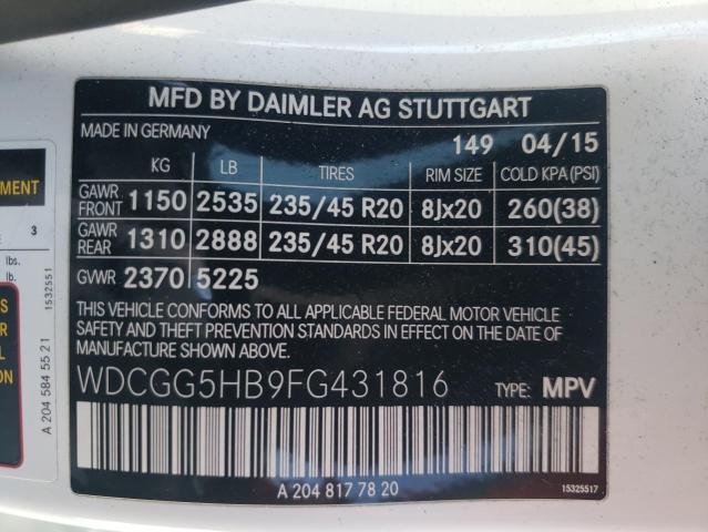 WDCGG5HB9FG431816 - 2015 MERCEDES-BENZ GLK 350 WHITE photo 13