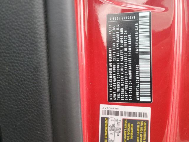 WVWEV7AJ7CW178142 - 2012 VOLKSWAGEN GTI 红色 照片 12