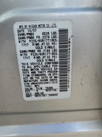 JN8AS58V28W117815 - 2008 NISSAN ROGUE S SILVER photo 13