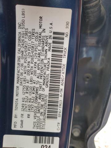 5TEJU62N66Z291570 - 2006 TOYOTA TACOMA DOUBLE CAB PRERUNNER BLUE photo 12