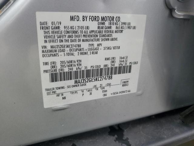 MAJ3S2GE5KC274788 - 2019 FORD ECOSPORT SE 银色 照片 13