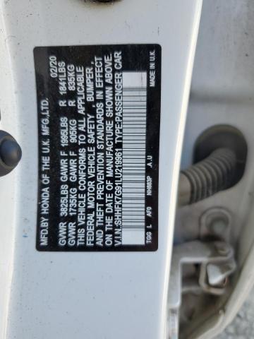 SHHFK7G91LU219961 - 2020 HONDA CIVIC SPORT TOURING WHITE photo 13