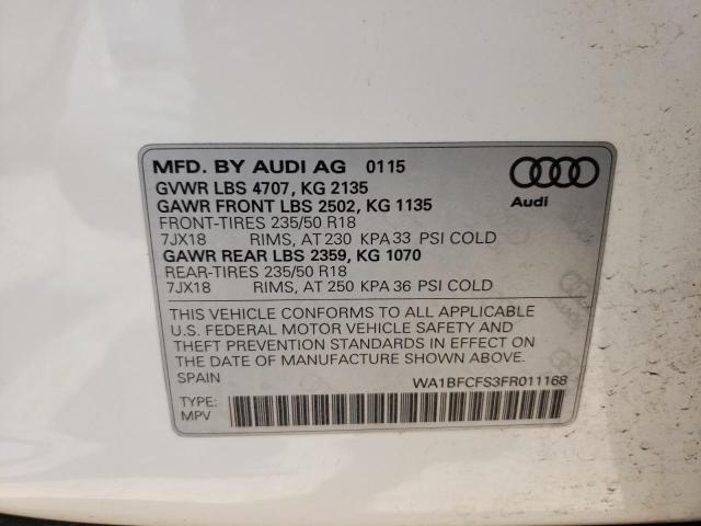 WA1BFCFS3FR011168 - 2015 AUDI Q3 PREMIUM PLUS WHITE photo 12