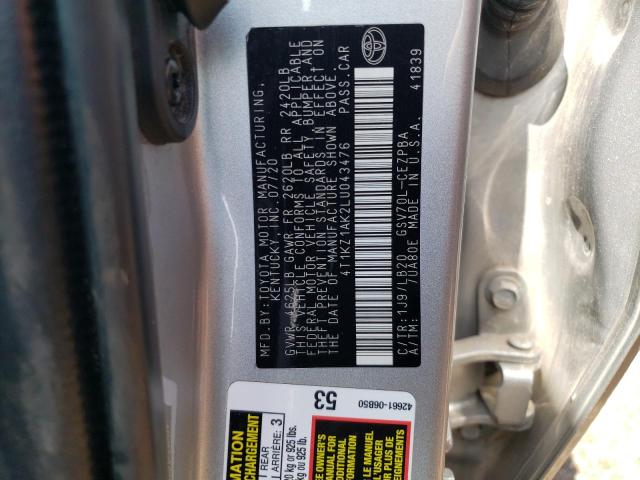 4T1KZ1AK2LU043476 - 2020 TOYOTA CAMRY TRD SILVER photo 13