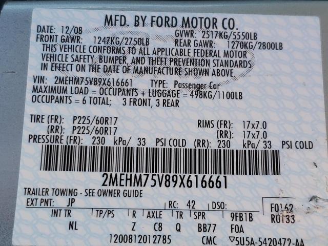 2MEHM75V89X616661 - 2009 MERCURY GRAND MARQ LS SILVER photo 10