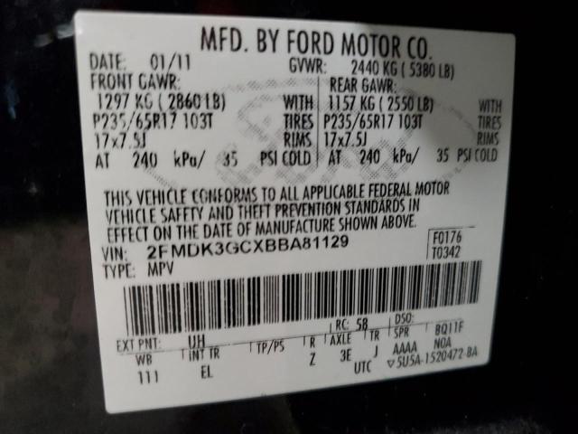 2FMDK3GCXBBA81129 - 2011 FORD EDGE SE BLACK photo 12