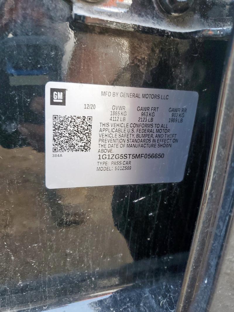 1G1ZG5ST5MF056650 - 2021 CHEVROLET MALIBU RS BLACK photo 12