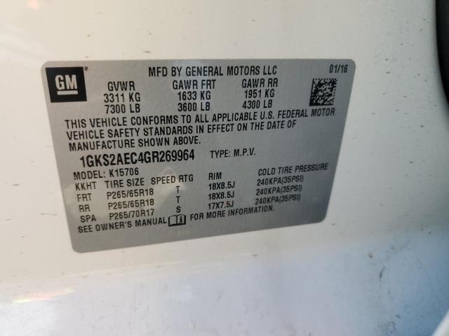 1GKS2AEC4GR269964 - 2016 GMC YUKON SLE WHITE photo 13