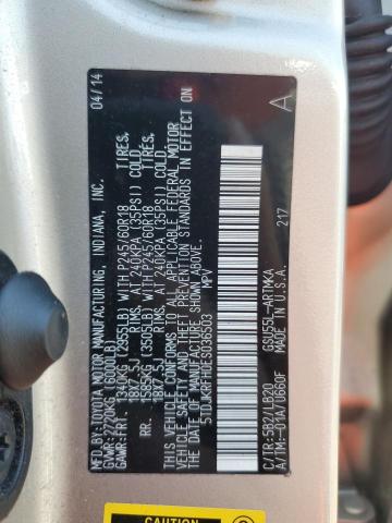 5TDJKRFH0ES036503 - 2014 TOYOTA HIGHLANDER XLE 金色 照片 13