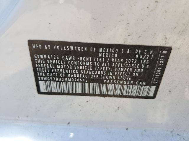 3VWC57BU2MM078545 - 2021 VOLKSWAGEN JETTA S WHITE photo 12