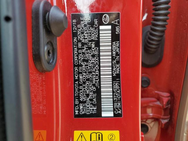 JTHU9JBH2K2001852 - 2019 LEXUS UX 250H RED photo 12