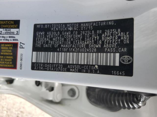 4T1BF1FK2FU024528 - 2015 TOYOTA CAMRY LE WHITE photo 12