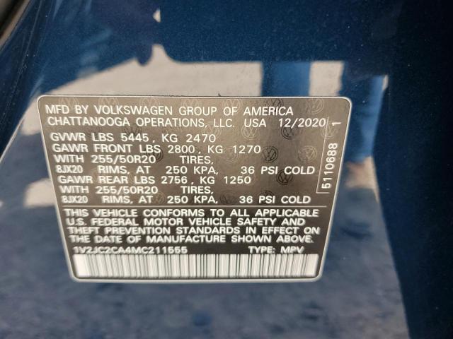 1V2JC2CA4MC211555 - 2021 VOLKSWAGEN ATLAS CROS SE BLUE photo 13