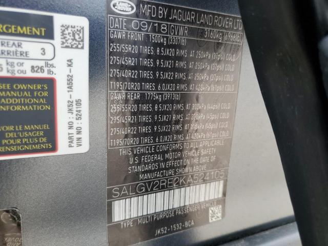 SALGV2RE2KA524105 - 2019 LAND ROVER RANGE ROVE AUTOBIOGRAPHY GRAY photo 14