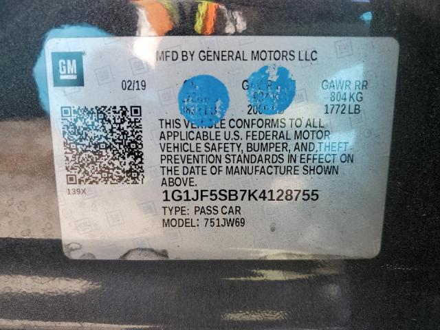 1G1JF5SB7K4128755 - 2019 CHEVROLET SONIC PREMIER GRAY photo 12