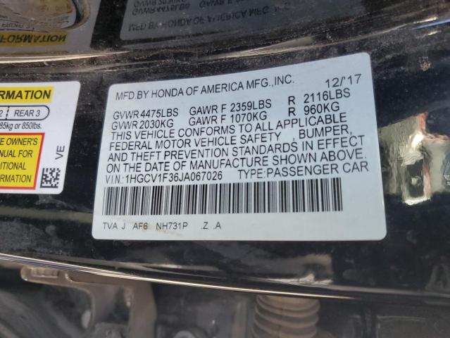 1HGCV1F36JA067026 - 2018 HONDA ACCORD SPORT Noir photo 12