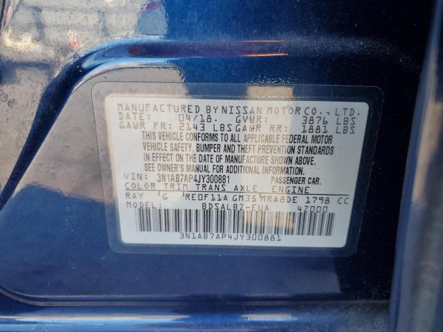 3N1AB7AP4JY300881 - 2018 NISSAN SENTRA S BLUE photo 12