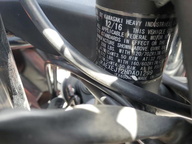 JKAEXEJ12HDA01299 - 2017 KAWASAKI EX650 J ნარინჯისფერი ფოტო 9