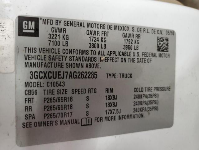 3GCXCUEJ7AG262285 - 2010 CHEVROLET SILVERADO C1500 HYBRID WHITE photo 12