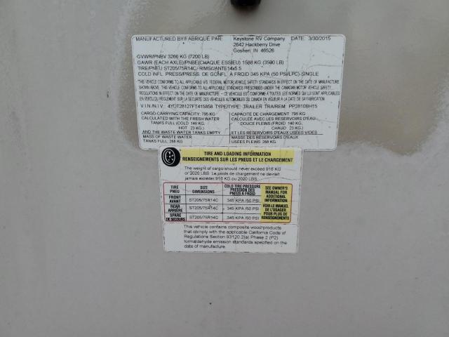 4YDT28127FT415858 - 2015 KEYSTONE PASSPORT TWO TONE photo 10