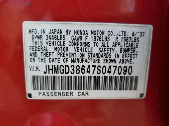 JHMGD38647S047090 - 2007 HONDA FIT S RED photo 13