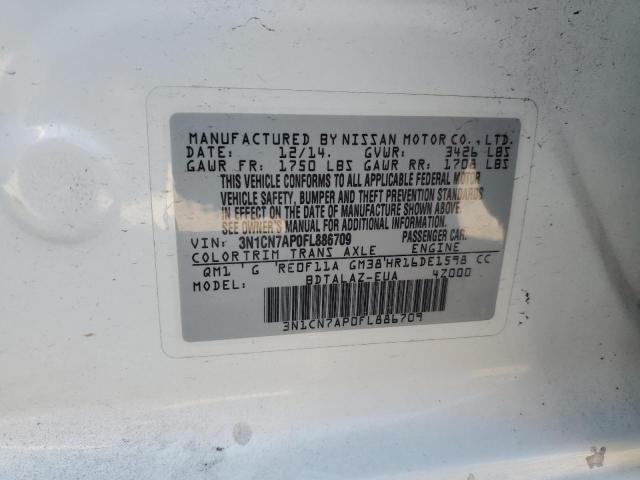 3N1CN7AP0FL886709 - 2015 NISSAN VERSA S WHITE photo 12