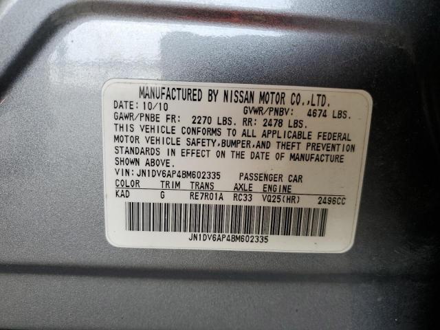 JN1DV6AP4BM602335 - 2011 INFINITI G25 BASE GRAY photo 13