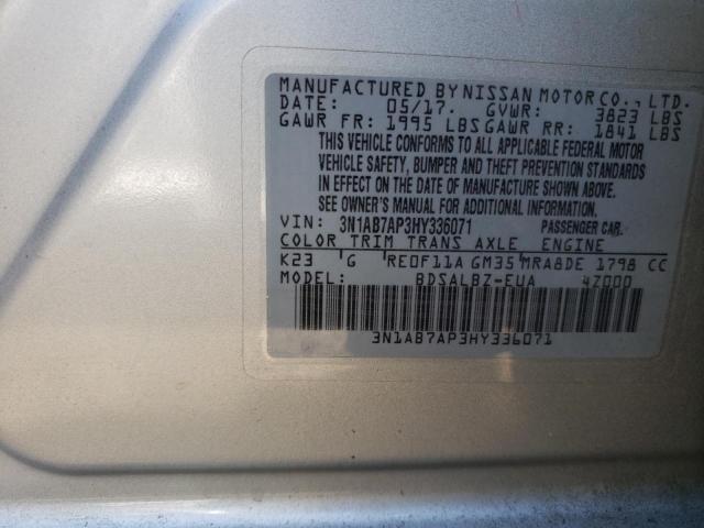 3N1AB7AP3HY336071 - 2017 NISSAN SENTRA S SILVER photo 12