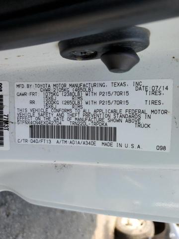 5TFNX4CN4EX042704 - 2014 TOYOTA TACOMA WHITE photo 12