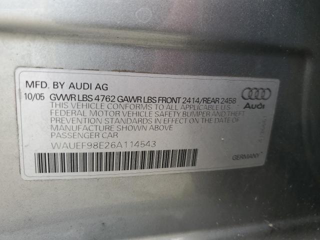 WAUEF98E26A114543 - 2006 AUDI A4 S-LINE 2.0T QUATTRO TURBO GRAY photo 12