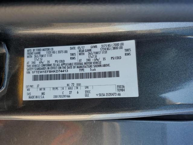 1FTEW1EF8HKD74413 - 2017 FORD F150 SUPERCREW GRAY photo 12