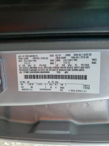 1FMCU0GD9KUB29999 - 2019 FORD ESCAPE SE SILVER photo 12